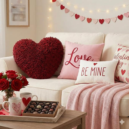 Fun Express Heart Shaped Pillow 14 Inch - Soft Chenille Throw Pillows for Valentine's Day Decor | Decorative Pillows for Bed, Couch & Living Room | Cute Room Decor Gift for Girls & Home