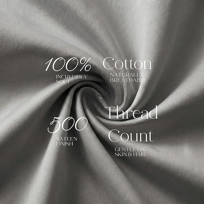 Beckham Hotel Collection 100% Cotton Pillow Cases King Size Set of 2, 500TC, Luxury Sateen Pillowcases, Open End, Breathable, Moisture-Wicking, Dark Gray (Pack of 2)