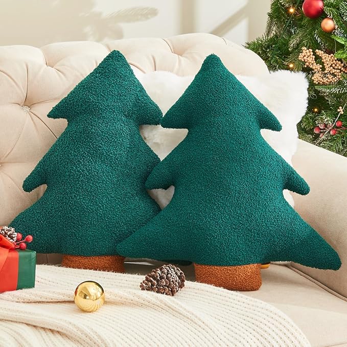 Christmas Tree Pillows Set of 2 Christmas Pillows. Tree Shaped Throw Pillows Xmas Plush Decorations Pillow Gingerbread House Candy Pillow for Thanksgiving Home Decor. Xmas Decor for Party