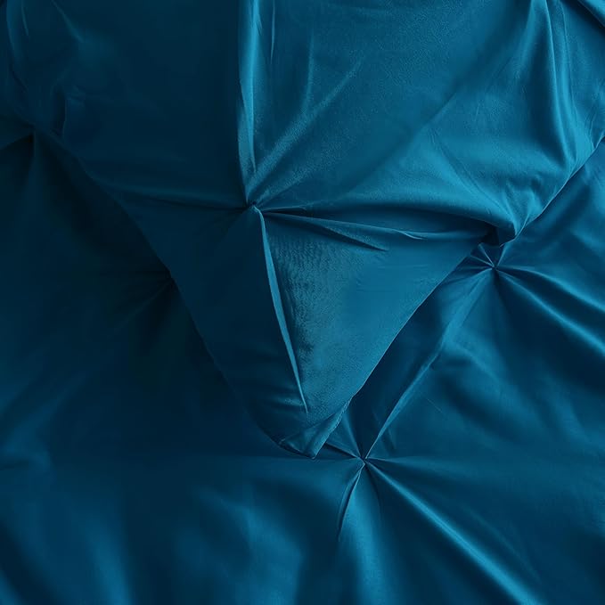 Maple&Stone Queen Teal Comforter Set 7 Pieces Pinch Pleat Bed in A Bag, Flat Sheet, Fitted Sheet, Pillowcases, Pillow Shams, Comforter