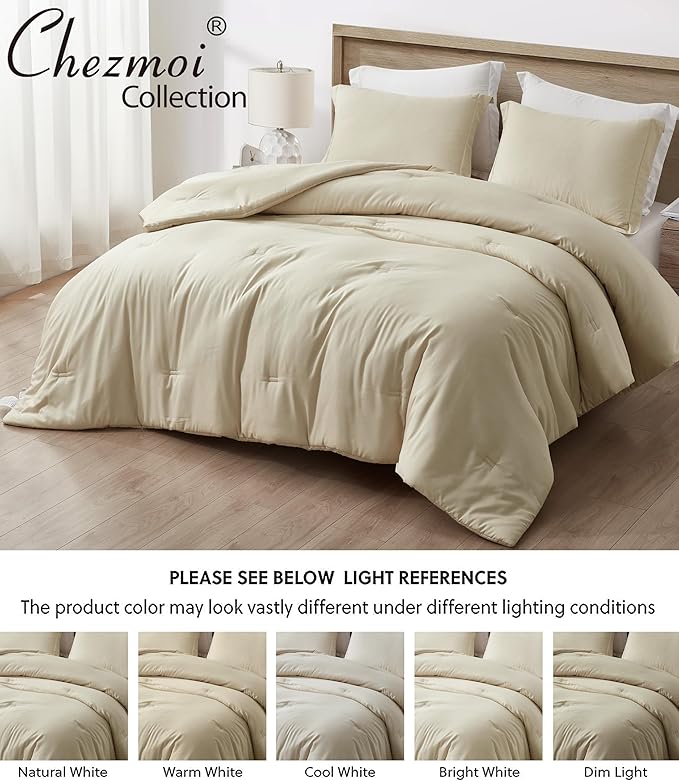 Chezmoi Collection Cliff 3-Piece Lightweight Cooling Comforter Set, King - Rayon Derived from Bamboo & Polyester Blended, Soft Breathable Bedding for Hot Sleepers, Sand