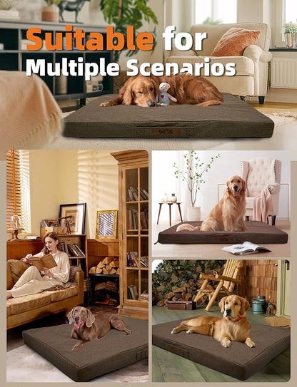 Sytopia Indestructible 50 Inch Orthopedic Waterproof Dog Crate Bed chew Proof for Extra Large Dogs, Removable Washable Cover, Egg Crate Foam Mat, Suitable for Dogs Up to 130 lbs, Brown