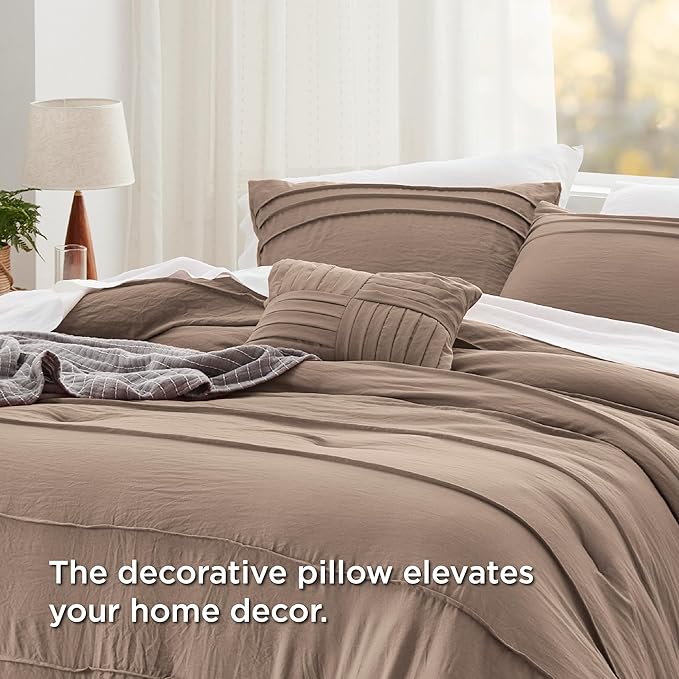 Bedsure California King Comforter Set - 4 Pieces Pinch Pleat Bed Set, Brown Boho Bedding for All Season, 1 Soft Comforter, 2 Pillowcases, 1 Decorative Pillow