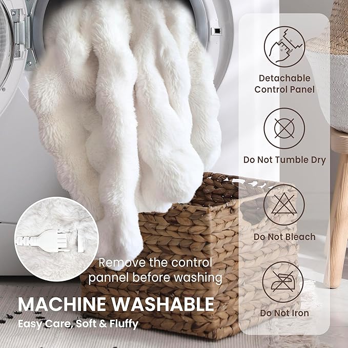 Electric Heated Blanket for Girls & Women, Soft & Luxurious, Faux Rabbit Fur Heating Throw Blankets, 6 Heat Settings, Overheat Protection, Quick Heating, Memory Function, Gift-Ready Design, 50"x60"