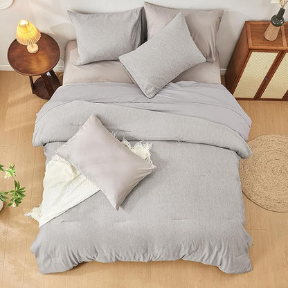 DECMAY Twin Comforter Set with Sheets, 5 Pieces Twin Comforter Set, Cationic Dyeing Bed in a Bag Bedding Set with Comforter, Flat Sheet, Fitted Sheet, Pillowcase and Pillow Sham (Twin, Grey) | twin comforter set, twin bedding set, twin bed set
