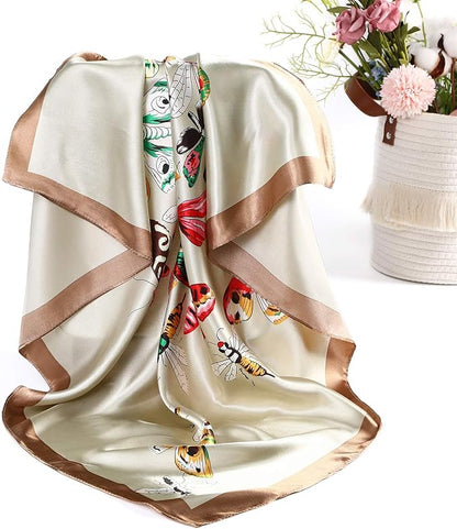 AWAYTR 35” Satin Large Square Head Scarves - 4PCS Silk Like Neck Scarf Hair Sleeping Wraps Satin Silk Scarfs for Women