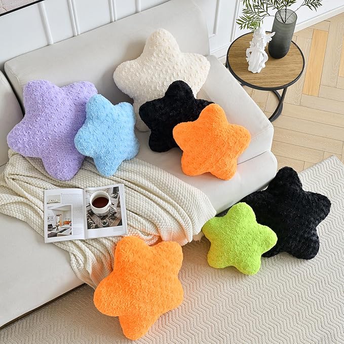 Star Pillow, 19.7" Star Shaped Plush Pillow for Couch Bed Sofa, Cute Decorative Throw Pillows with Soft Faux Fur Room Decor for Bedroom Living Room (Orange)