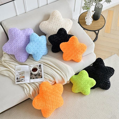 Star Pillow, 19.7" Star Shaped Plush Pillow for Couch Bed Sofa, Cute Decorative Throw Pillows with Soft Faux Fur Room Decor for Bedroom Living Room (Orange)