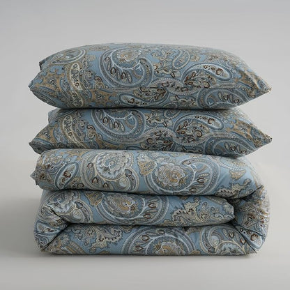 Blue Paisley Comforter Set King, 100% Cotton Boho Paisley Pattern Comforter Set 3 Pcs Soft Cotton Lightweight Comforter All Season Down Alternative Bedding Sets