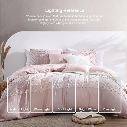 Swift Home Layla 100% Cotton Washed Clip Jacquard Gauze 5-Piece Bedding Comforter Set, All Season & Breathable, Oeko-TEX Certified – Hushed Blush, King