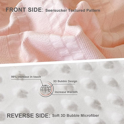Boho Comforter Set Queen Size Striped Pleats Bohemian Seersucker Bedding Set All Season Soft Cozy 3 Pieces Quilt with 2 Pillowcases(90"X90" Blush Pink)