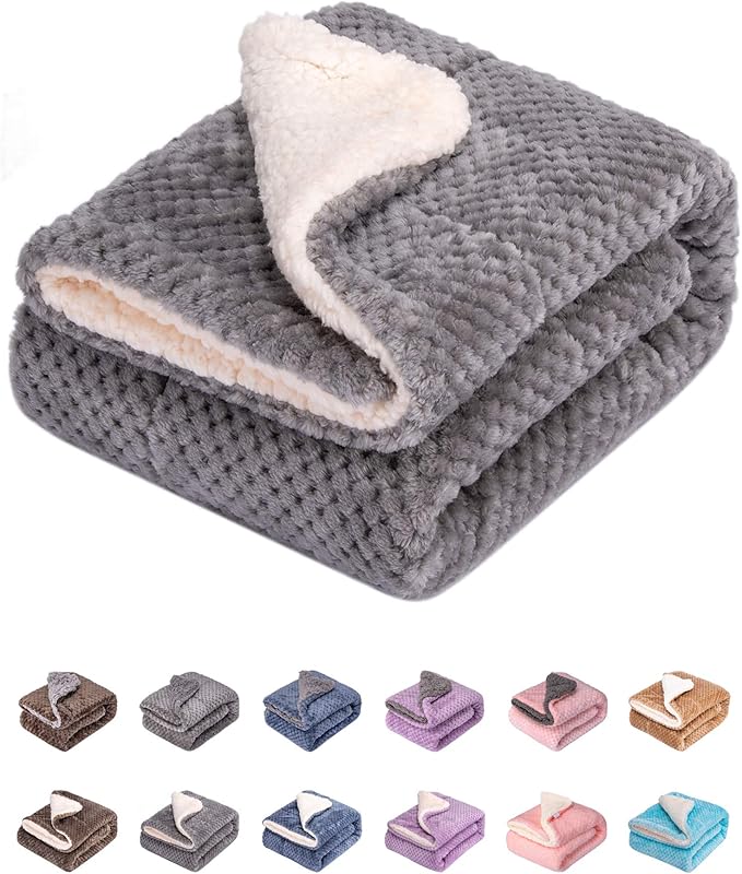 DW-Flint Gray Plush Fleece Receiving Blanket for Dog, Cat, Couch, Sofa, Travel and Outdoor, Camping (24" x 32")