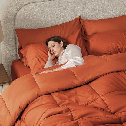 Anluoer King Size Bed in a Bag 7 Pieces, Burnt Orange Bed Comforter Set with Sheets, All Season Bedding Sets with 1 Comforter,2 Pillow Shams,2 Pillowcases, 1 Flat Sheet, 1 Fitted Sheet