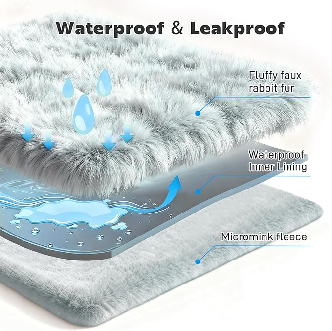 Waterproof Dog Blanket for Sofa Bed Couch, Couch Cover Blanket Fluffy Faux Rabbit Fur Reversible Furniture Protection, Pet Blanket for Medium Large Dogs Cats