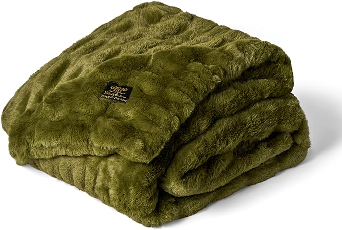 Minky Couture Hugs Blanket - Extra Plush Blanket for Premium Gifting - Stretchy Bubbled Cozy Throw - Silky Smooth - Durable & Machine-Washable - Travel-Friendly - Adult, Camp Green