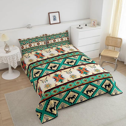 Erosebridal Black Bear Bedding Sets Exotic Bull Skull Western Comforter Set King,Ethnic Tribe Arrow Aztec Quilt Tribal Geometric Diamond Duvet Insert,Woodland Animals Boho Western Decor,Green