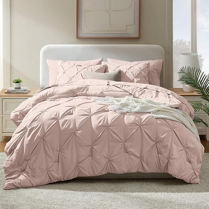 Nestl King Size Comforter Set with 7 Pieces - Pinch Pleated King Comforter, Bed in a Bag, All Season Bed Set, Flat and Fitted Sheets, Pillowcases and Shams in Blush Pink