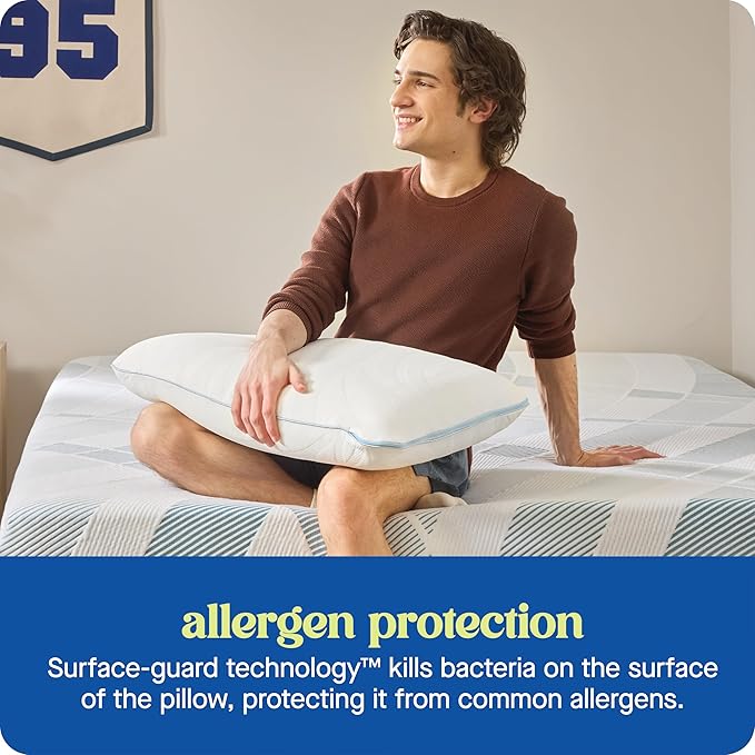 Sealy Dreamlife King Size Memory Foam Cooling Pillow with Surface Guard Technology, Removable Machine-Washable Cover, 1 Year Limited Warranty, White