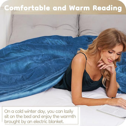 Electric Heated Blanket Throw Size 50"×60", Breathable & Luxurious Flannel, Soft Warm Gift with Over-Heat Protection, 4 Heating Levels & 3 H Auto Shut Off, Machine Washable, Lake Blue