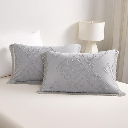 Boho King Size Comforter Set Grey 3 Pieces Tufted Tassel King Comforter Set Prime Lightweight Down Comforter King Size Gray Farmhouse Boho Bedding Shabby Chic Fluffy Comforter Bed Set Gift Choice