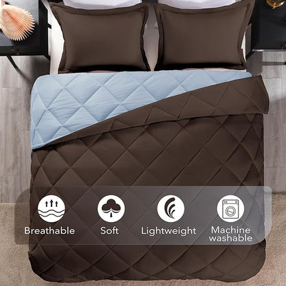 downluxe Queen Comforter Set - Brown and Blue Queen Comforter, Soft Bedding Sets for All Seasons -3 Pieces - 1 Comforter (88"x92") and 2 Pillow Shams(20"x26")