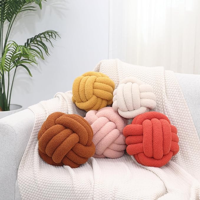 Petrella Knot Pillow Throw Pillows Ball Round Throw Pillows Home Decor Cushion Decorative Aesthetic Grapefruit 13inch