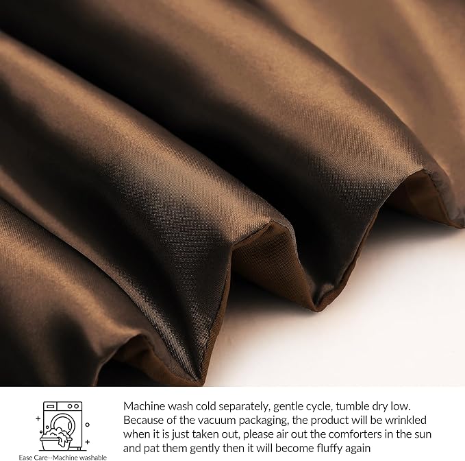 Whale Flotilla 3-Piece Reversible Silky Soft King Size Comforter Bedding Set, Luxurious Satin Comforters Oversized with 2 Satin Pillowcases, Lightweight Duvet for All Seasons, Brown
