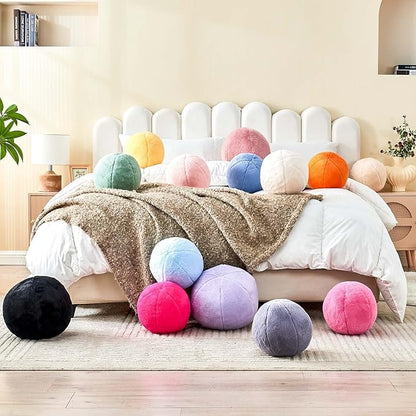 Uvvyui Orange Ball Pillow, 11.8" Cute Round Throw Pillow Faux Rabbit Fur Room Decorative Throw Pillow, Ball Shaped Pillow Plush Cushion for Couch, Sofa, Bedroom