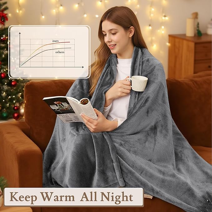 Electric Heated Blanket 72"x84" Full Size Flannel Fleece - 4 Heat Settings & 10H Auto Shut Off for Safe Overnight Use, Fast Heating, Machine Washable for Bed, Couch, Office - Light Grey