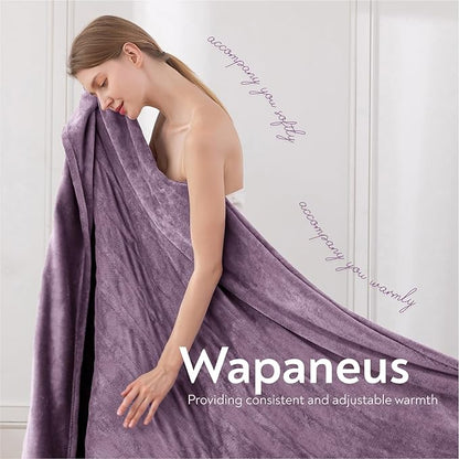 Wapaneus Foot Pocket Heated Blanket Electric Throw with 10 Heating Levels and 4 Timer Settings 4 Hours Auto Shut Off, Flannel Fast-Heating Heated Throw 50" x 60", Machine Washable, Purple