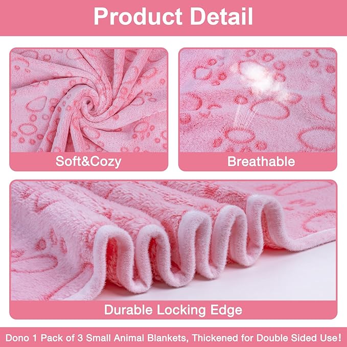 Dono 1 Pack 3 Dog Blankets for Small Dogs, Soft Fluffy Paw Print Pattern Fleece Pet Blanket Warm Sleep Mat, Puppy Kitten Blanket Doggy Mat for Dog Cat Kitten Doggy -23*16in (S(23*16"), Brown Bone)