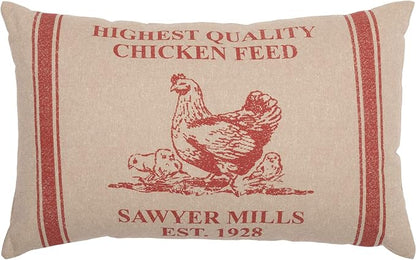 VHC Brands Sawyer Mill Red Hen & Chicks Pillow Farmhouse Throw Pillow Accent for Couch Sofa Bed 14x22