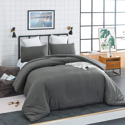 KAREVER Grey Comforter Set Twin Pure Dark Gray Beddig Set for Kids Teens Adult Solid Gray Color Bedding Set Lightweight Durable Gray Blanket Quilts Set