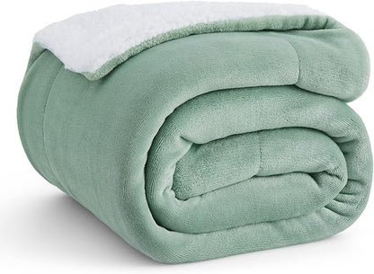 Bedsure GentleSoft Sherpa Fleece Throw Blanket Twin Size for Couch - Thick and Warm Throw for Women and Men, Soft Fuzzy Plush Twin Blanket for Winter, Non-Heated, Sage Green, 60x80 Inches