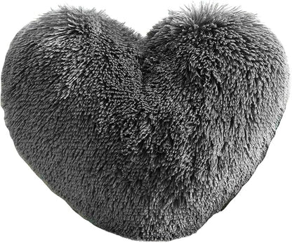 MorroMorn Fluffy Heart Throw Pillows, Shaggy Decorative Pillow for Sofa Couch Bed, Cute Room Decor Decorations for Women Girls Kids (Gray)