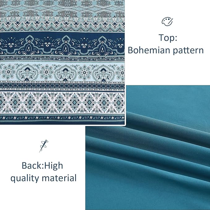Cottolester Boho Full Size Comforter Set 8 Pieces, Teal Blue Comforter Bohemian Striped Bed in A Bag, Soft Microfiber Bedding Set for All Seasons