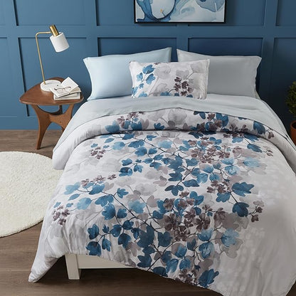 Twin Comforter Set Blue Bed Set, 6 Pieces Cute Floral Bedding Set Ultra Soft Botanical Flowers Comforter, Sheets, Pillowcase & Sham