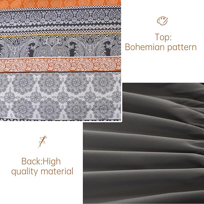 Cottolester Boho Comforter Set King Size,8 Pieces Orange Bohemian Striped Bed in a Bag,Paisley Soft Microfiber Bedding Comforter Set