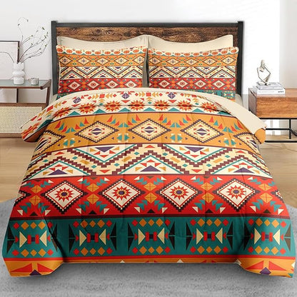 Comforter Set Twin Size, Colorful Tribal Mexico 5 Pcs Bedding for Kids and Adults, Mexican Aztec Sun Bed Sheet Sets with Fitted Sheet Pillowcase & Sham for Bedroom Bed Decor