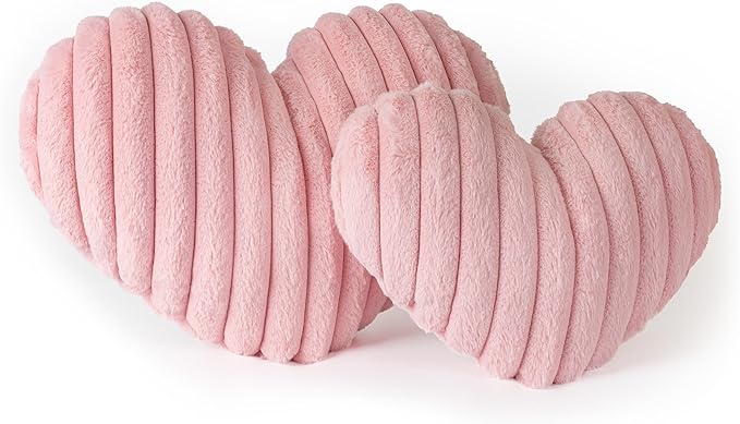 AELS Heart Shaped Pillow, Set of 2, Heart Decorative Throw Pillows, Faux Fur Love Pillows Pillow 20 & 16 Inches, Valentines Day Decorations, Wedding Decor, Pastel Pink