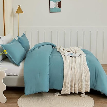 Litanika Grayish Teal Comforter Full Size, 3 Pieces Lightweight Solid Bedding Set, All Season Fluffy Bed Set (79x90In Comforter & 2 Pillowcases)