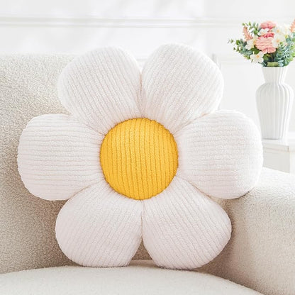 Flower Throw Pillow,White Cute Flower Shaped Pillow Decorative Throw Pillows for Sofa, Couch,Bed,15.7'' Soft Daisy Pillow Floor Seating Cushion for Home Decor
