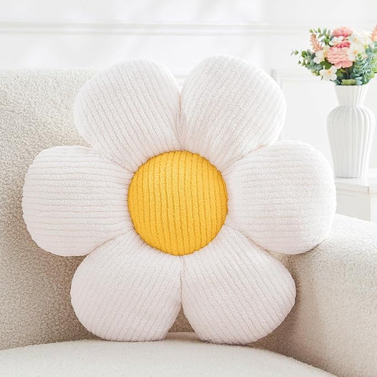 Flower Throw Pillow,White Cute Flower Shaped Pillow Decorative Throw Pillows for Sofa, Couch,Bed,15.7'' Soft Daisy Pillow Floor Seating Cushion for Home Decor