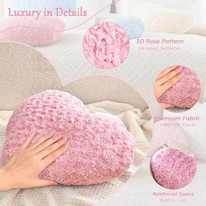 Heart Pillow Pink Throw Pillows, Soft and Fluffy Decorative Pillows for Bed Couch Chair, Cute Heart Shaped Room Decor for Valentine Anniversary Birthday Halloween Christmas (Medium, 20"x15")
