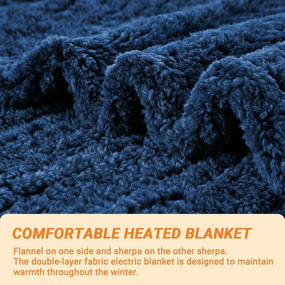 Heated Blanket Heated Twin, Electric Blanket 62"x84" Heating Blanket with 8 Hours Auto Off 10 Fast Heating Levels Machine Washable Sherpa Heated Blanket with Overheating Protection