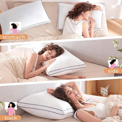 MUXHOMO Bed Pillows Queen Size Set of 2, Gusseted Sleeping Pillows for Side, Back, and Stomach Sleepers, Hotel Quality, Oeko-Tex Certified Fluffy Supportive Down Alternative Filling, White, 2 Pack