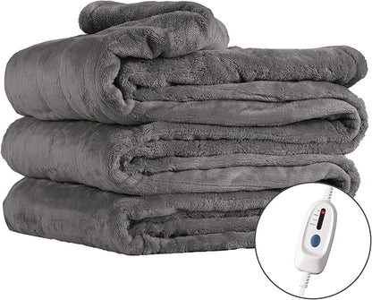 Electric Heated Blanket Queen Size 84"x90", Soft Plush Microplush for Bed, Dual Controllers & Heating Zones, 10 Hs Auto Off & 4 Heating Levels, Machine Washable, Gifts for Family-Light Gray