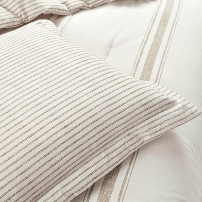Lush Decor Farmhouse Stripe Reversible Cotton Comforter Set, 2-Piece, Twin XL Neutral - Twin Bedding Set - Dorm Decor - Striped Comforter for Farmhouse Bedroom Decor