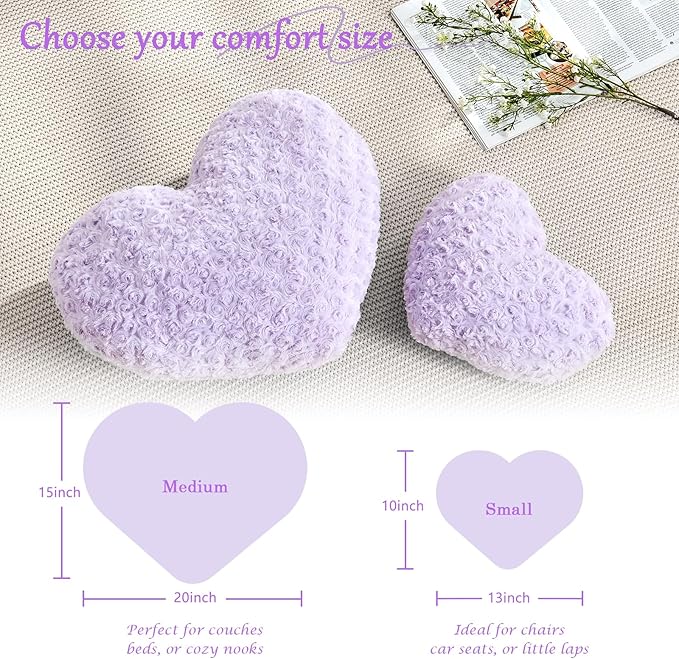 Heart Pillow Purple Throw Pillows, Soft and Fluffy Decorative Pillows for Bed Couch Chair, Cute Heart Shaped Room Decor for Valentine Anniversary Birthday Halloween Christmas (Small, 13"x10")