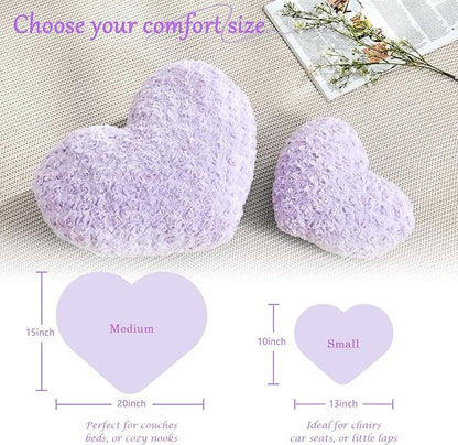 Heart Pillow Purple Throw Pillows, Soft and Fluffy Decorative Pillows for Bed Couch Chair, Cute Heart Shaped Room Decor for Valentine Anniversary Birthday Halloween Christmas (Medium, 20"x15")